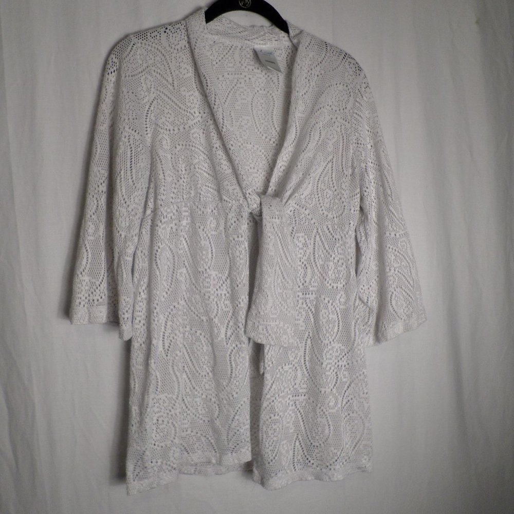 Catalina White Swimsuit Cover Mid Sleeve Knitted Mesh Tie Waist Womens Sz Large
